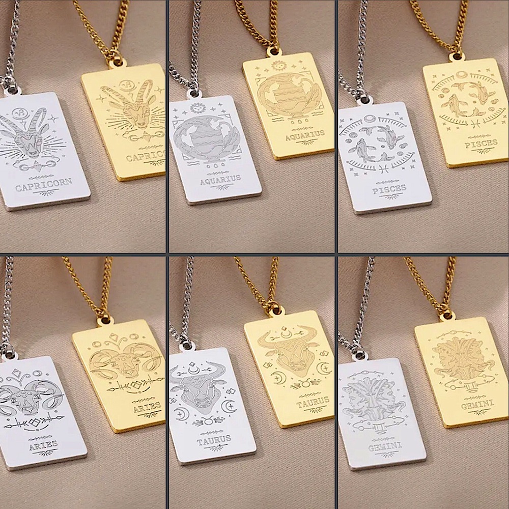 ⚜️𝟯𝟬%𝗢𝗙𝗙 𝗯𝘂𝗻𝗱𝗹𝗲𝘀 𝟯+⚜️ NEW Zodiac Carved Stainless Steel Necklace - Picture 8 of 12